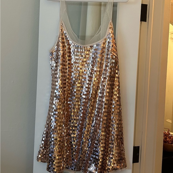 Intimately Free People Disco Fever Mini Slip Dress In Gold Size L - Picture 8 of 14